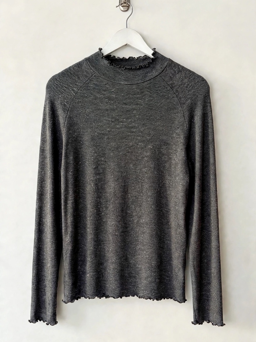 George Grey Lettuce Hem Mock Neck Sweater Size XL